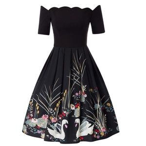1950s Vintage style off shoulder swing dress